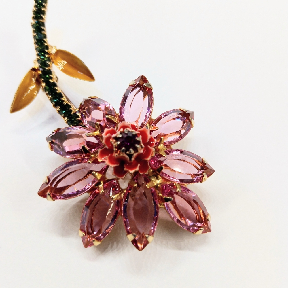 Vintage Alice Caviness Flower Brooch Pin Rhinestone Unsigned - Picture 4 of 7